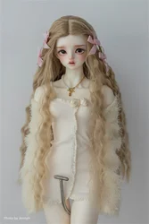 BJD Doll Girl's Elegant Wig 1/3 1/4 1/6 High Temperature Silk Long Curly Mid-split Hairstyle Bow Braids Hair Doll Accessories