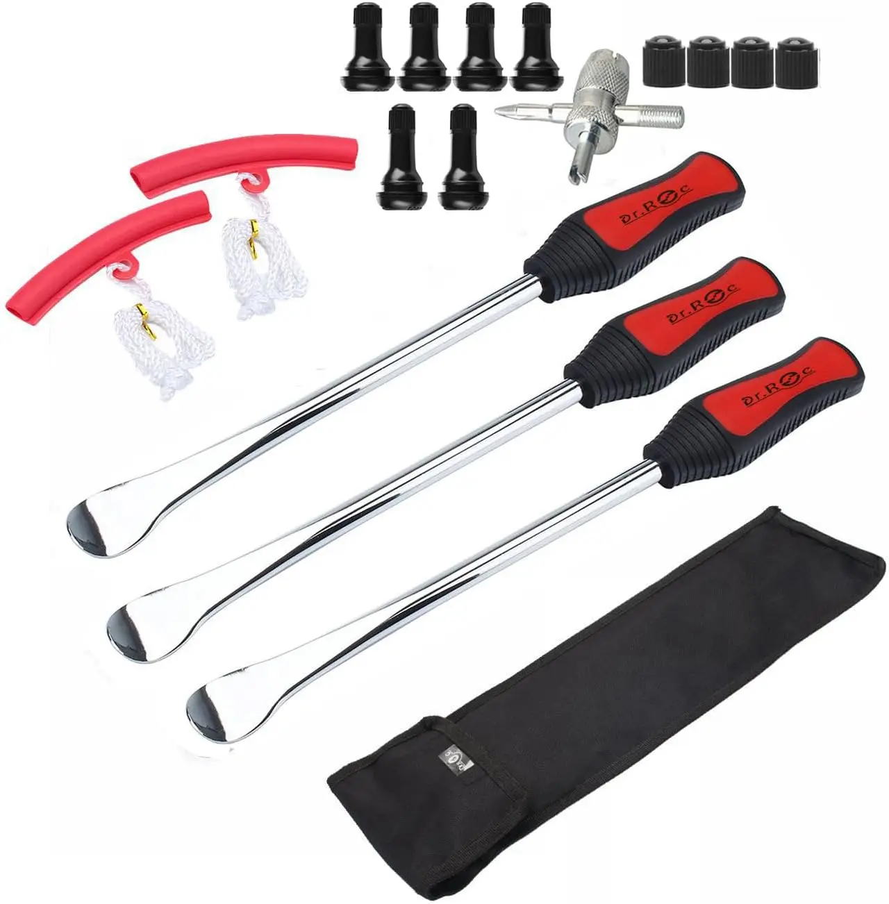 

3 Tire Spoons 2 Rim Protectors Valve Stems Set for Motorcycle Dirt Bike Lawn Mower Tire Changing Tools with Bag