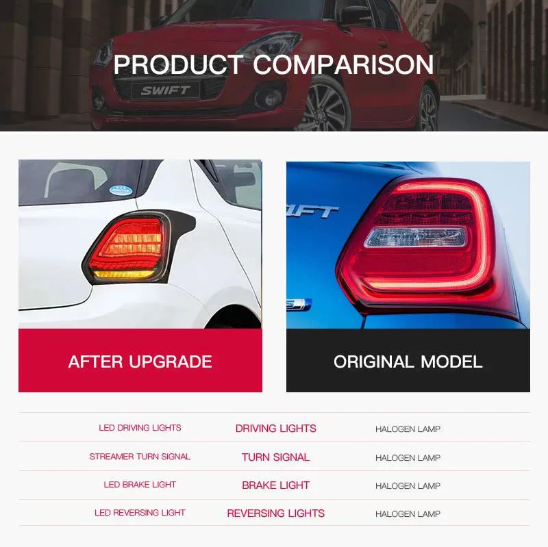 Car taillight For Suzuki Swift 2018 2019 2020 2021 2022 2023 convert taillight LED Daytime Running Light Turn signal Brake Light