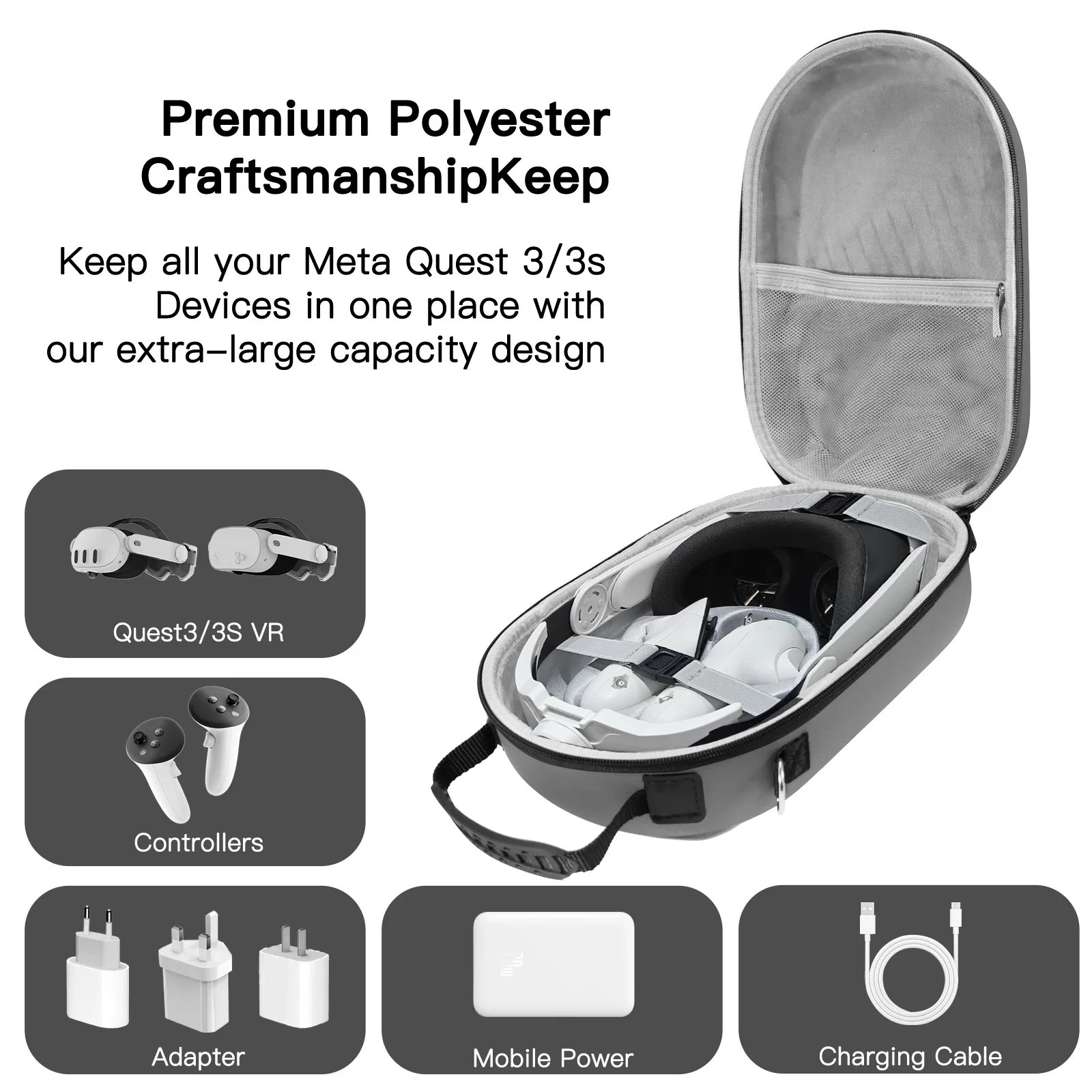 Hard Carrying Case Drop-resistant Portable Storage Bag Travel Carry Bag for Meta Quest 3/3S VR Headset Controller Accessories