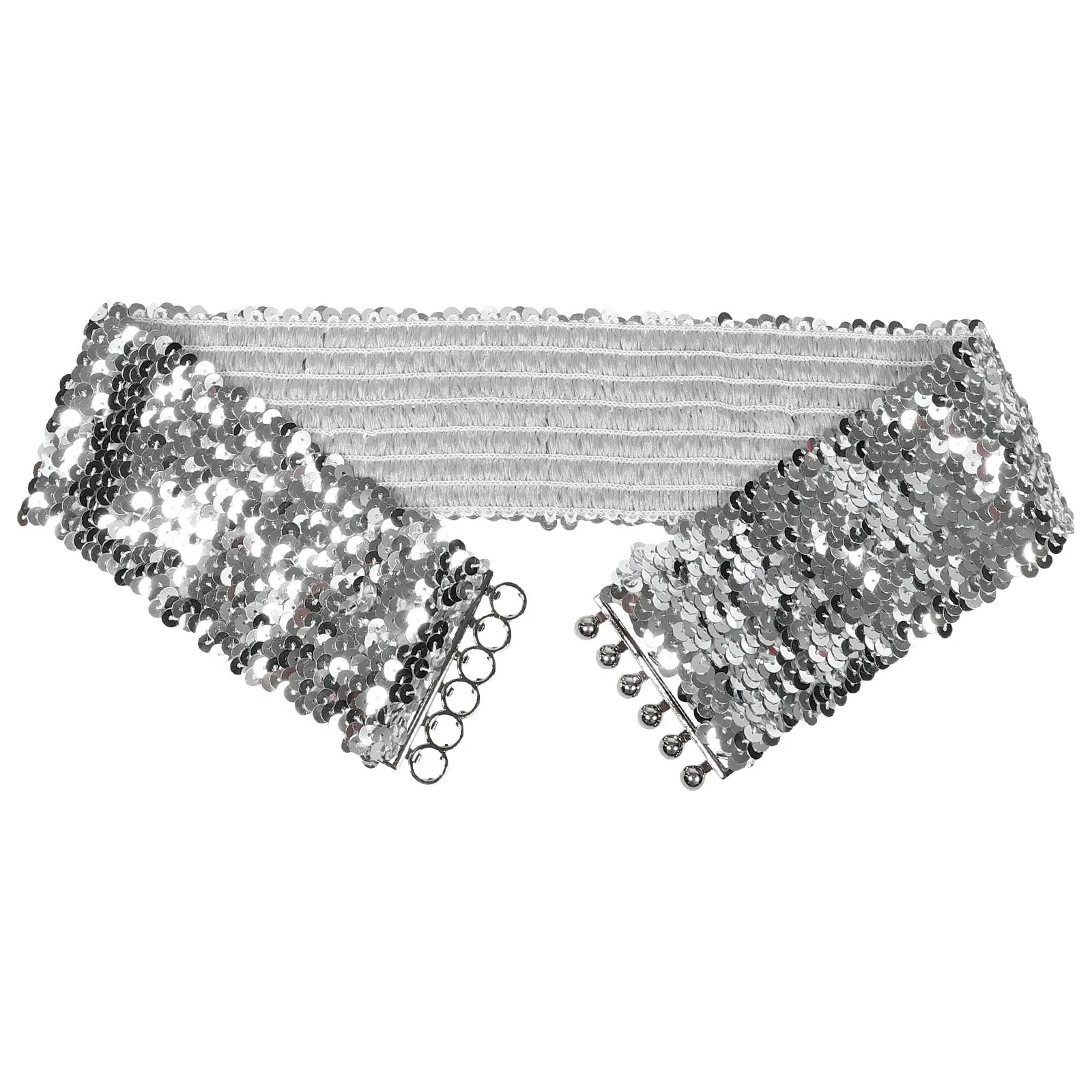 幅広のスパンコール付きウエストバンドベルト、伸縮性のあるキラキラしたシンチ、女性用、70年代、80年代、ディスコパーティー、チアリーダー、グリッターバックルウエスト