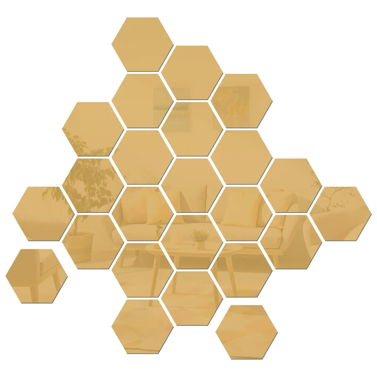 36 Pcs Hexagonal Acrylic Mirror Wall Sticker 36pcs (gold) Decor Living Room Stickers for Decals Decorate