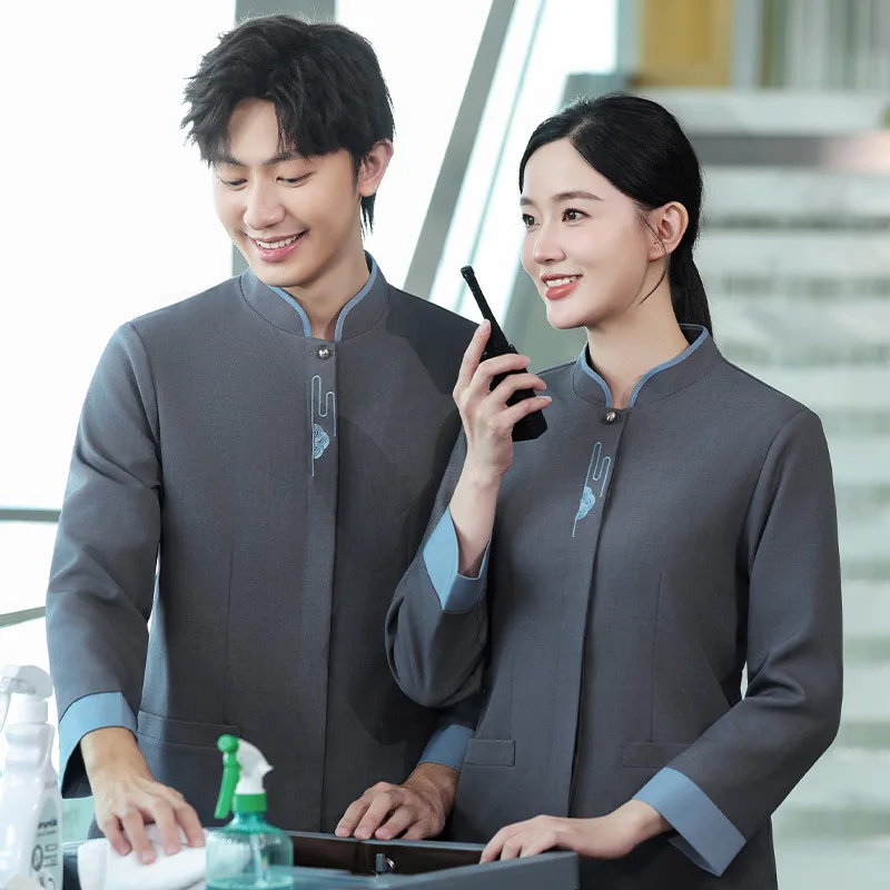 

Женская униформа для уборки с длинными рукавами, подходящая для уборщиц в жилых комплексах, персонала гостиничного хозяйства и персонала по обслуживанию номеров.