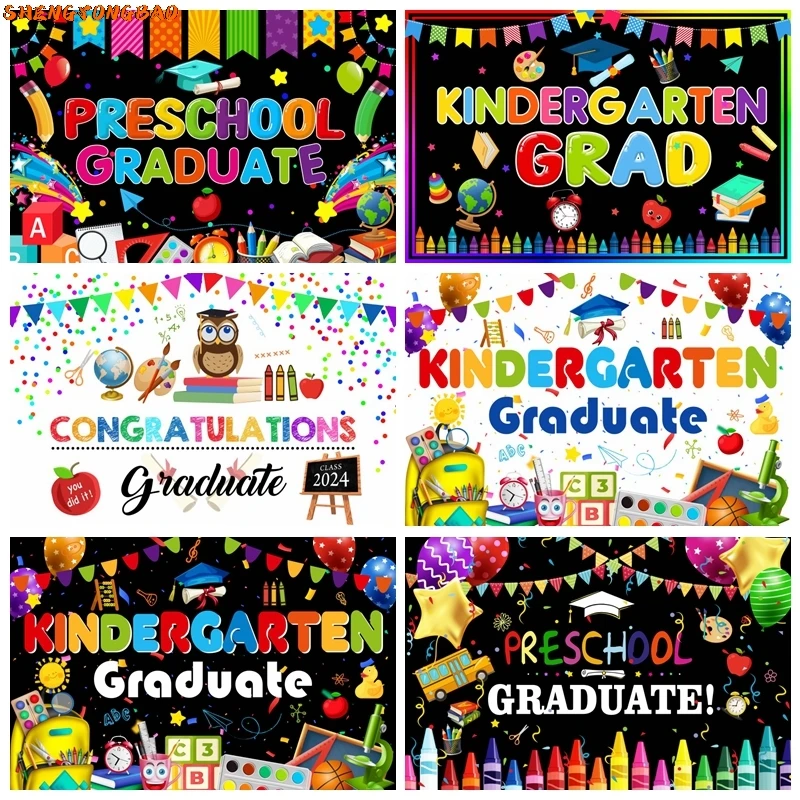 Kindergarten Graduate Party Backdrop Preschool Congrats Grad Graduation Photography Kids Class of 2024 Ceremony Photo Background