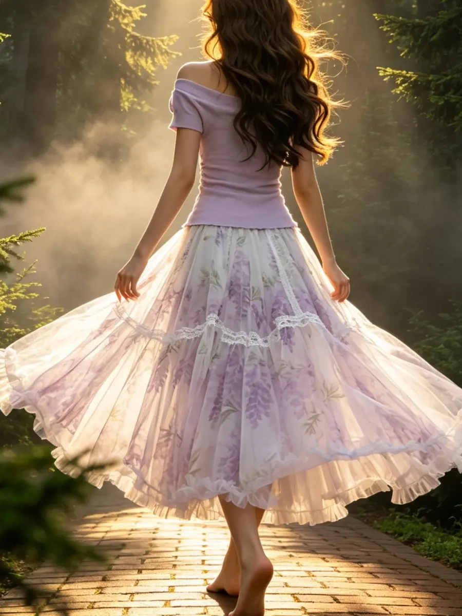 TIYIHAILEY Nuevas faldas largas de malla para mujer, de verano y primavera, hasta la pantorrilla, de alta calidad, estilo vestido de gala, con dobladillo grande, estampadas, hechas a medida.