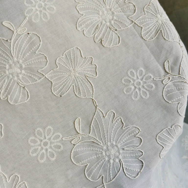 

New 3D cotton rope flower sequin embroidery 100% cotton lace fabric for clothing, handmade DIY clothing accessories