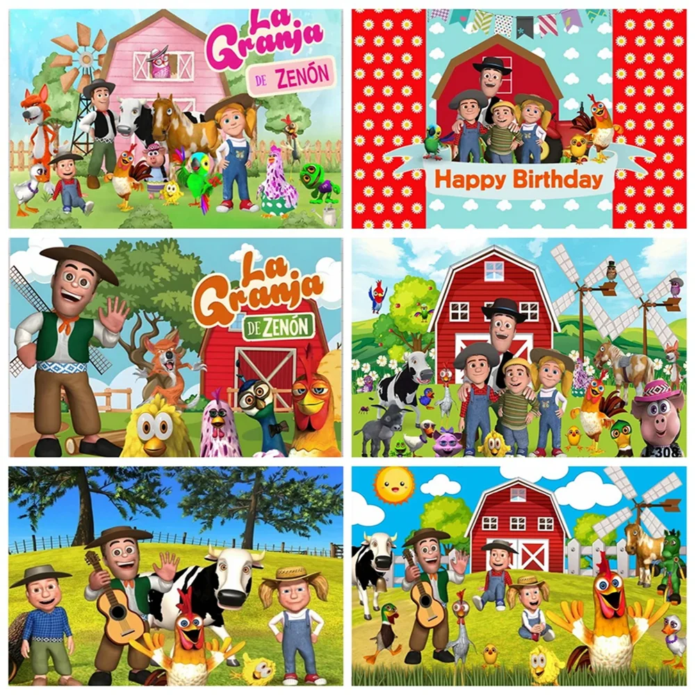 La Granja De Zenon Farm Theme Barn Tractor Green Animals Backdrop Custom Name Photo Booth 1st Birthday Baby Shower Party Decor