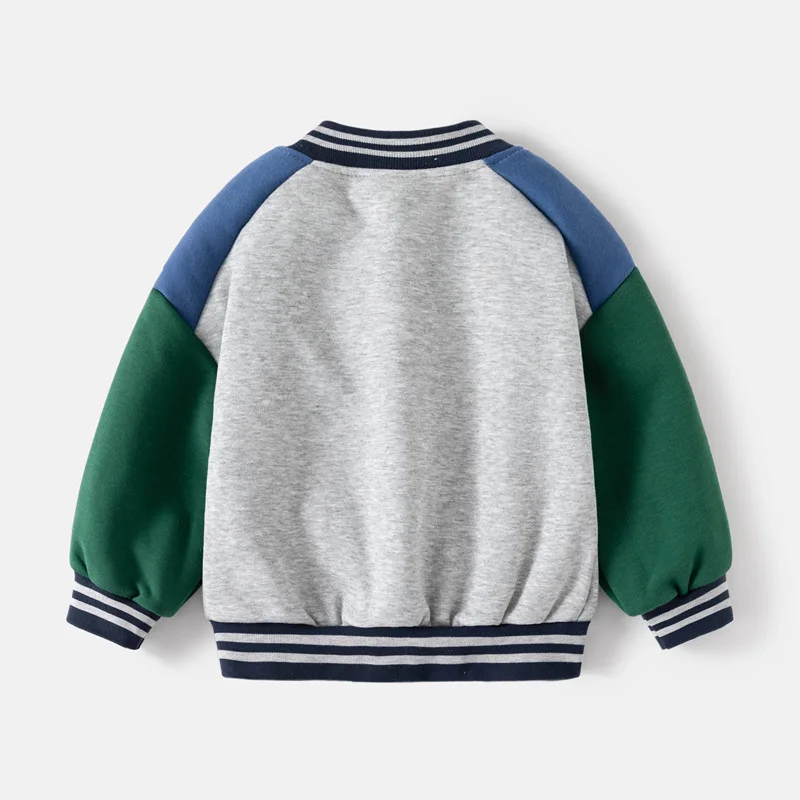 Children Letter Baseball Coat 2025 Autumn Winter Boys Button Thickened Sweatshirt Baby V-neck Color-blocked Coat