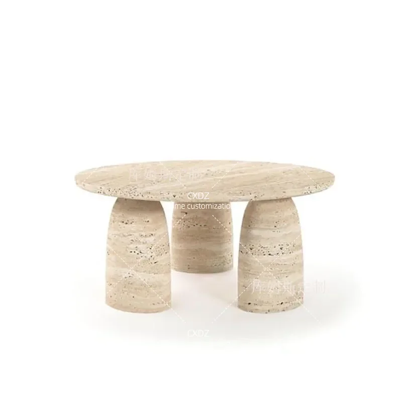 Wabi Sand Wind Light Luxury Natural Travertine Side Table Modern Simple Model Room Small Unit Sofa Side Table