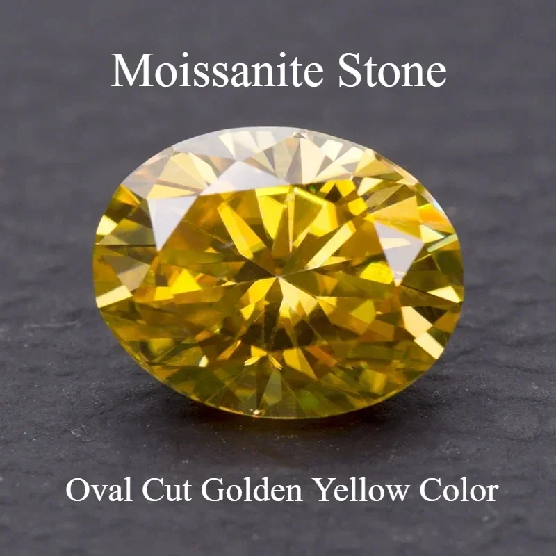 Moissanite Stone Oval Cut Golden Yellow Color Synthetic Lab Created Diamond Jewelry Making Materials Comes With GRA Certificate