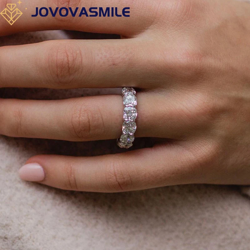 JOVOVASMILE Moissanite Half Eternity Band 5mm Crushed Ice Cushion Cut Fine Jewelry Woman Silver Ring For Wedding Engagement