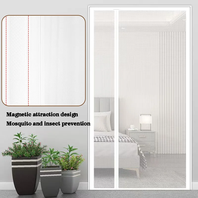 White side opening mosquito proof door curtain, magnetic suction design, invisible mosquito proof, no drilling installation