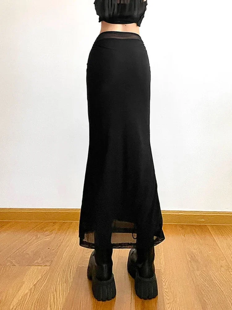 Long Skirts Women Y2k Slim All-match High Street American Retro Hotsweet Gothic Faldas Mujer Summer Chic Solid Clothing Party