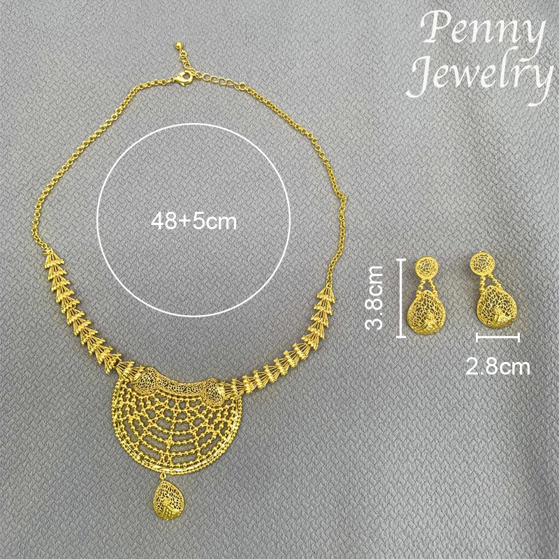 Italiaanse Originele 18K Vergulde Sieraden Set Voor Vrouwen Gouden Sieraden Ketting Oorbellen Afrikaanse Bruids Feest Huwelijksgeschenken