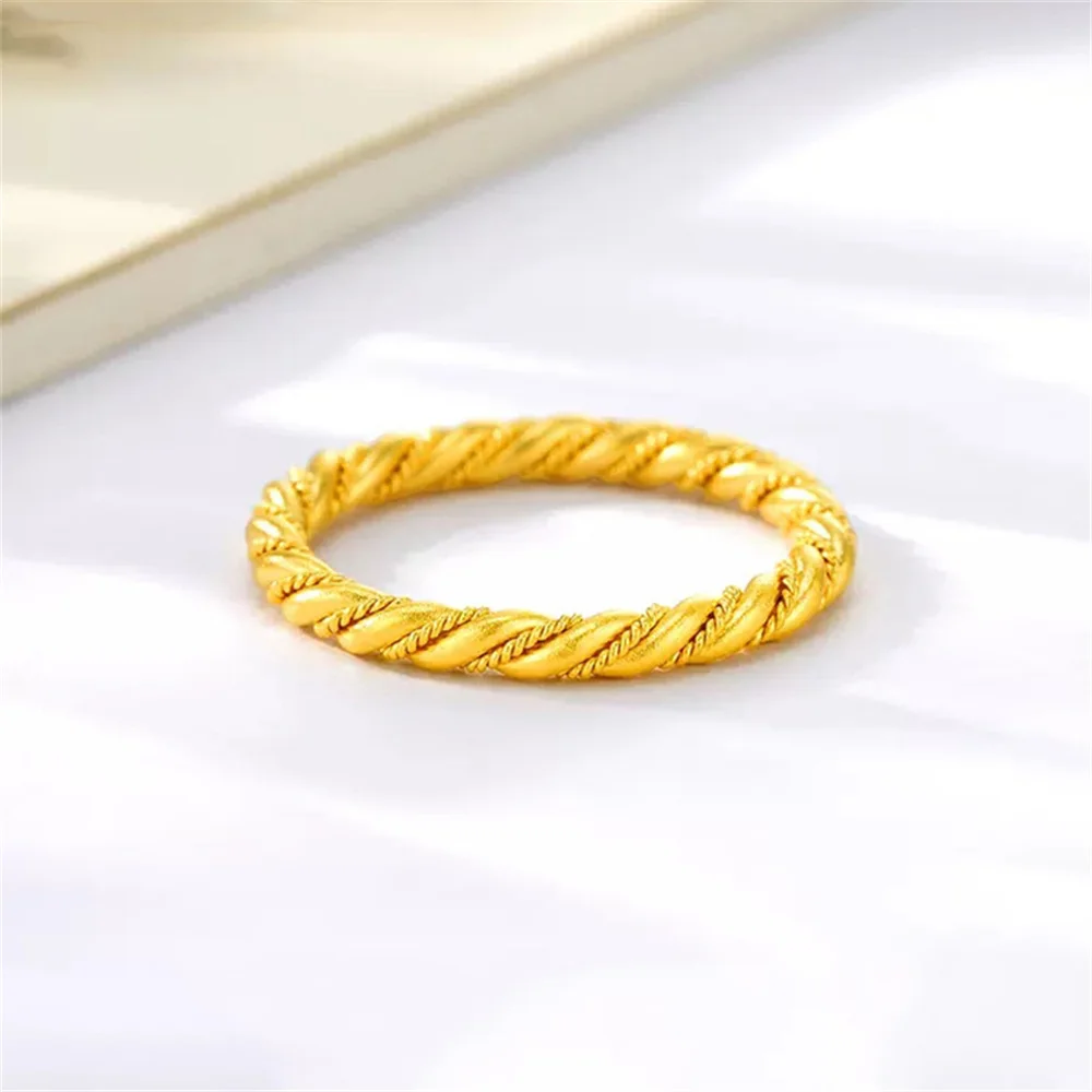 Yellow Gold Color Finger Rings For Women 3mm Twisted Ring Size 6/7/8/9 Anillo Bague Femme Retro Jewelry Accessories Party Gifts