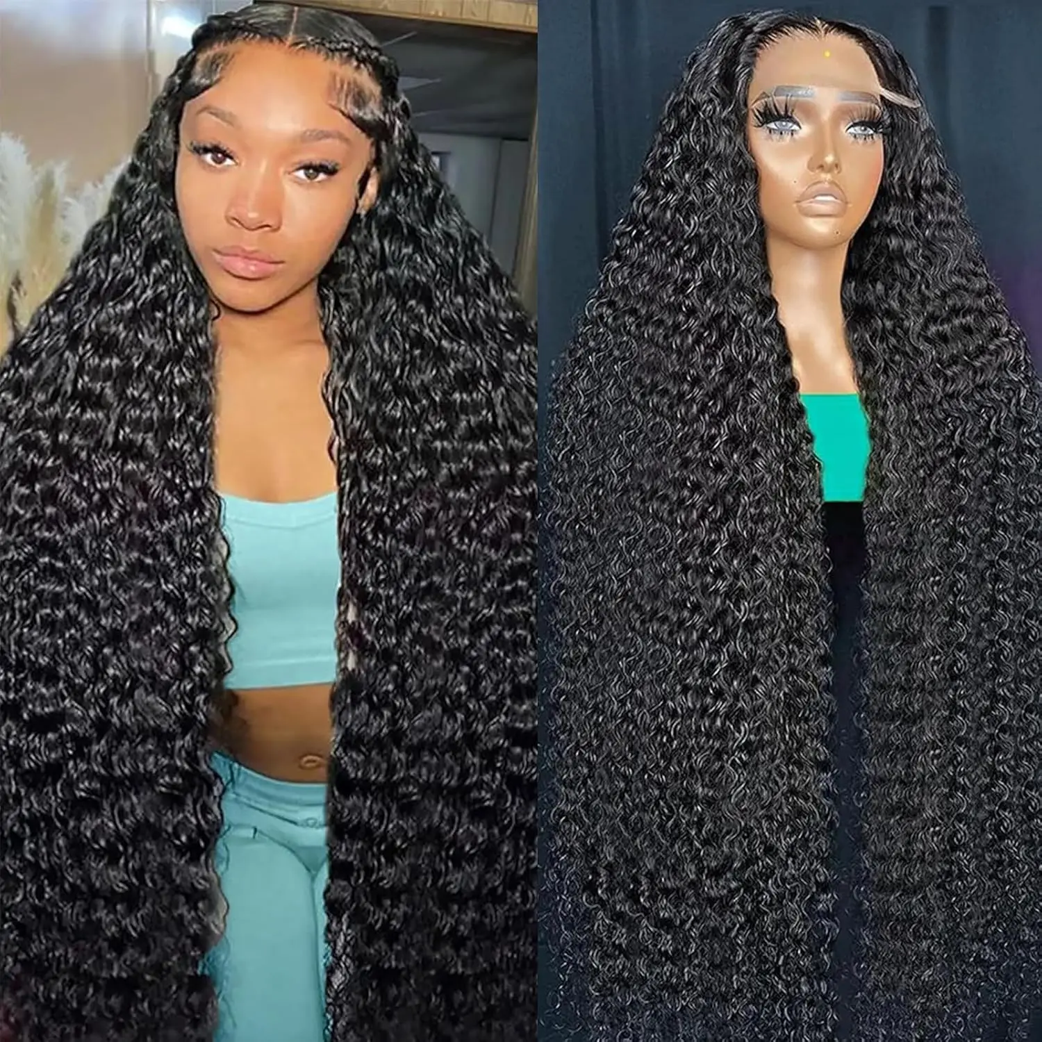 

40 Inch Curly Human Hair Hd Lace Frontal Wig Hair 13x6 Deep Water Wave 13x4 360 Pre Plucked Lace Front Wig For Brazilian Women