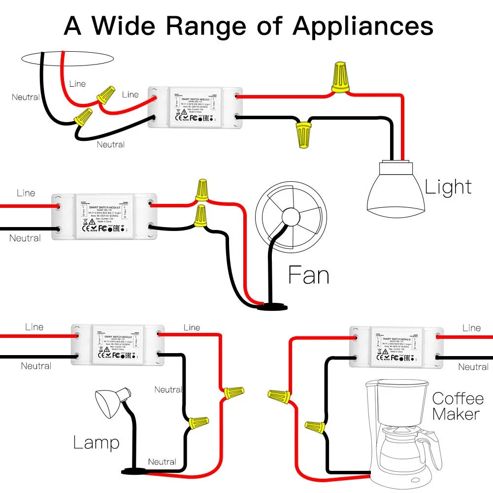 For Tuya Certified 10A WiFi Smart Light Switch Single Pole with App Control and Voice Assistant Integration Support