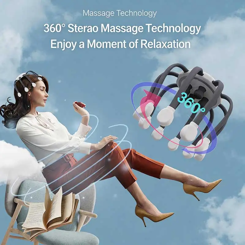 

JianYouCare Octopus Ten claw Massager Full coverage head 360° Sterao massage relieve stress Scalp Scratcher Vibration Relaxation