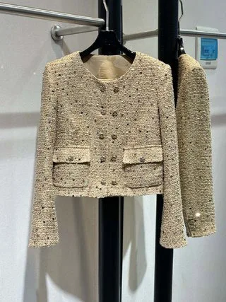 

2024 Women's Clothing High quality double breasted tweed jacket Spring Summer New 318