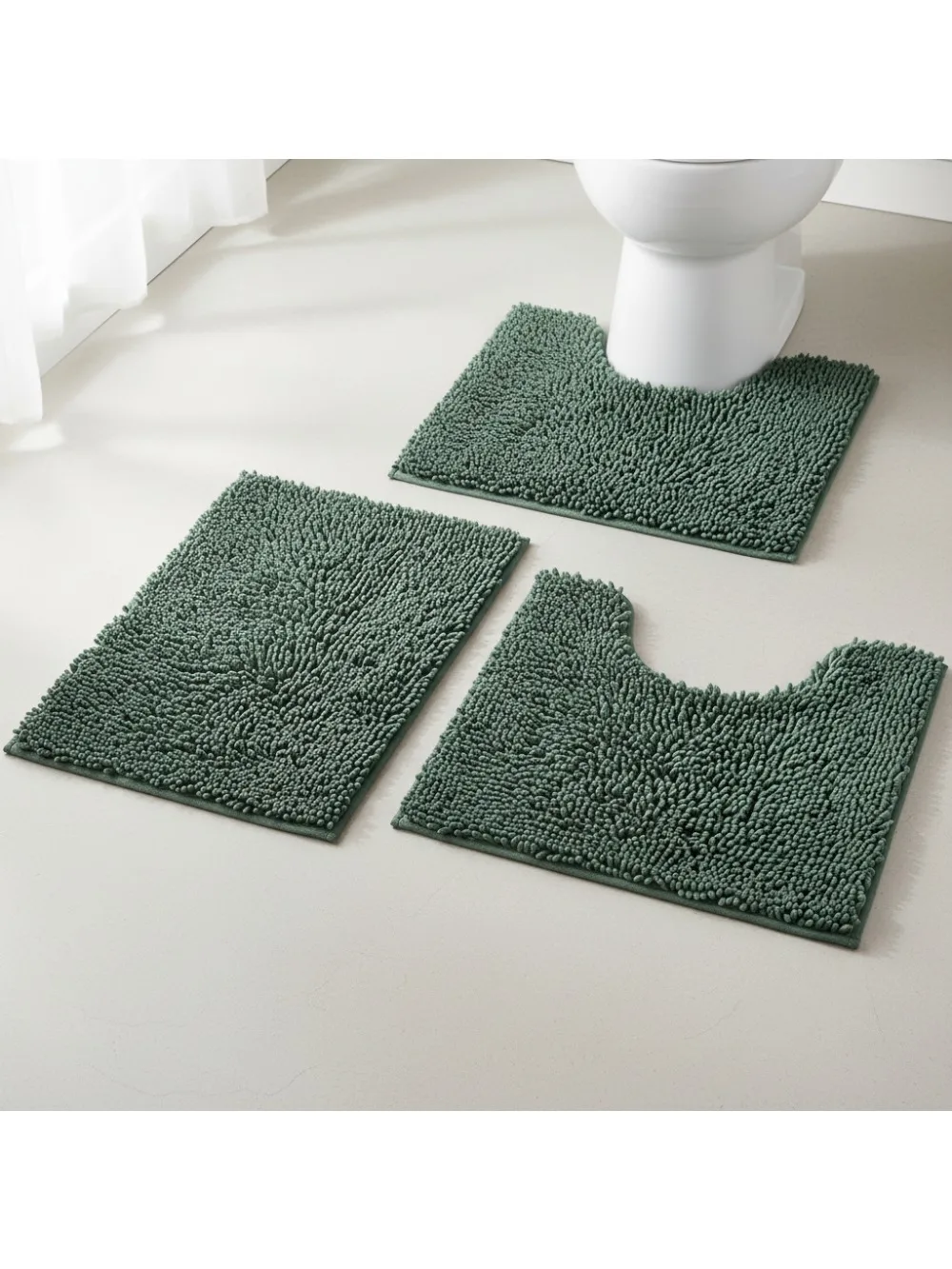 

Chenille Bath Mat Set, Non-Slip Quick Dry Bathroom Rugs, Machine Washable Plush Mats for Family Home Use, 3 Sizes Available
