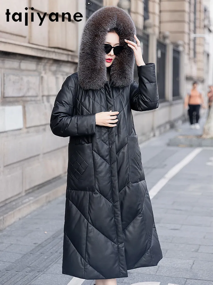 TAJIYANE Sheepskin Puffer Jackets Women Fox Fur Collar 90% White Goose Down Coat Long Real Leather Jacket 2026 Winter Clothes 자켓