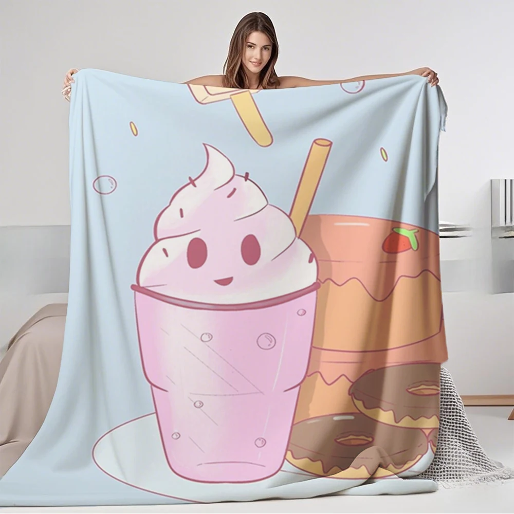 

Lovely Gift Flannel Bed Blanket Kawaii Food Characters Coastal Nautical Double-sided Throw Travel Blanket Hypoallergenic Durable