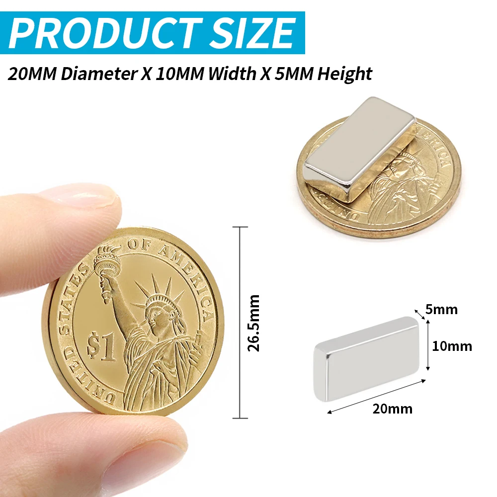 20x10x5 Super Strong N35 NdFeB Square Magnets, Permanent Neodymium Block Magnets for Refrigerator, Handmade Projects & Home Use