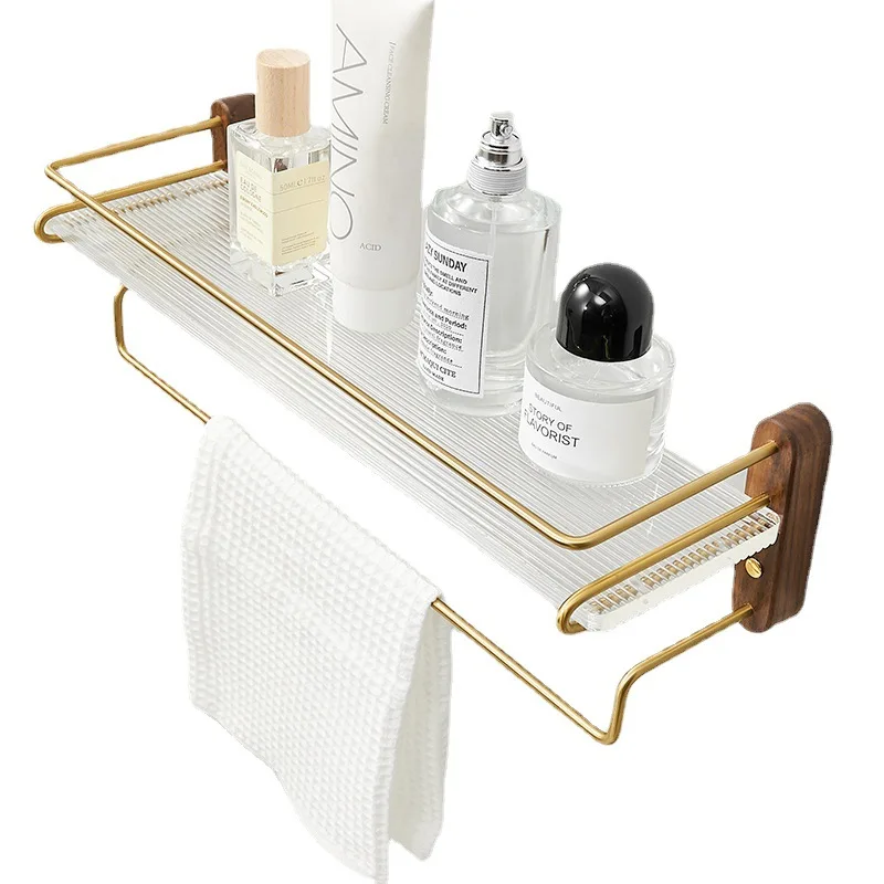 

Wall Mounted Bathroom Shelf with Towel Bar Kitchen Storage Hanging Cabinet Acrylic Shampoo Rack Bathroom Storage