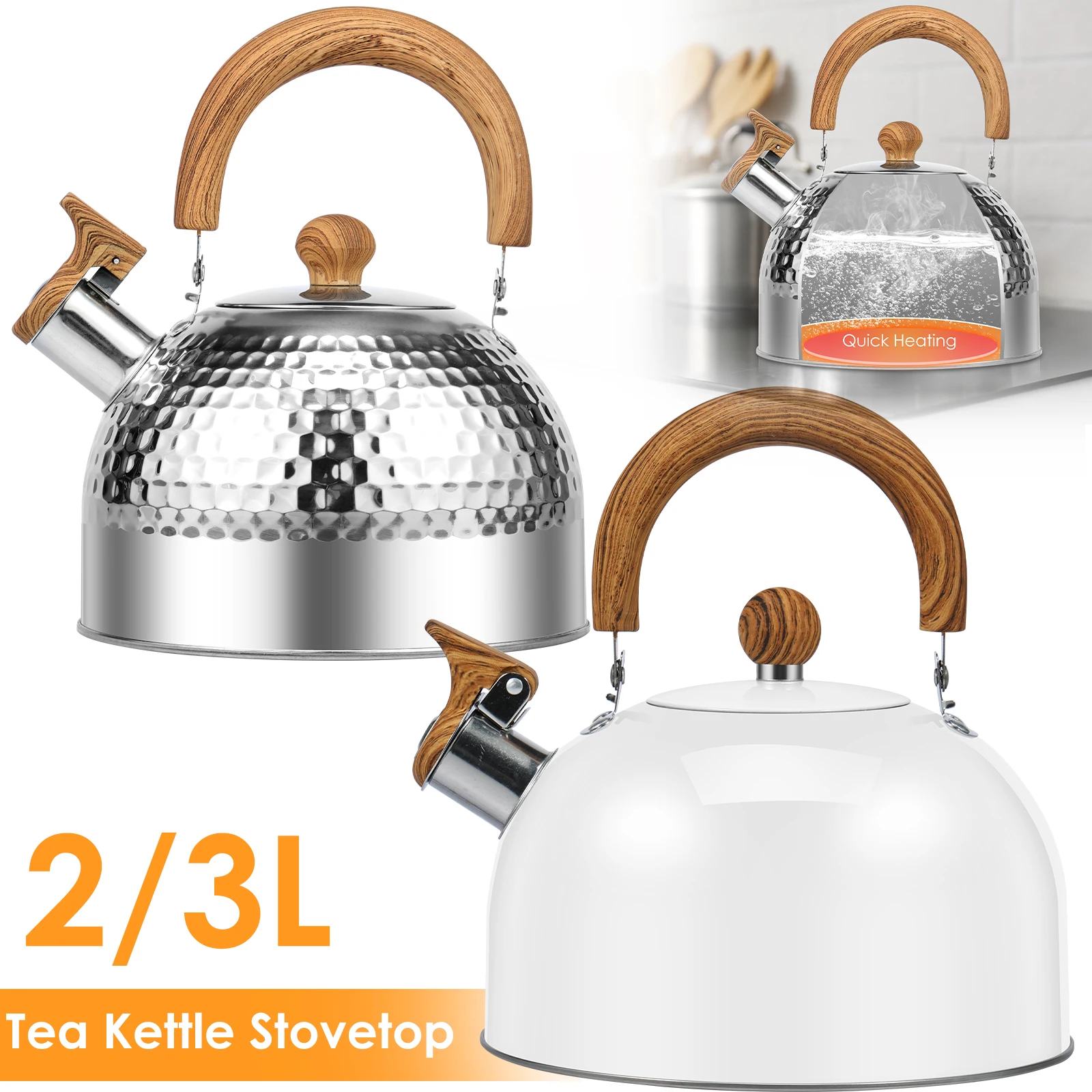 3/2L Tea Kettle with Anti-scald Handle Rustproof Whistling Tea Kettle Food Grade Stainless Steel Stove Top Tea Kettle Even