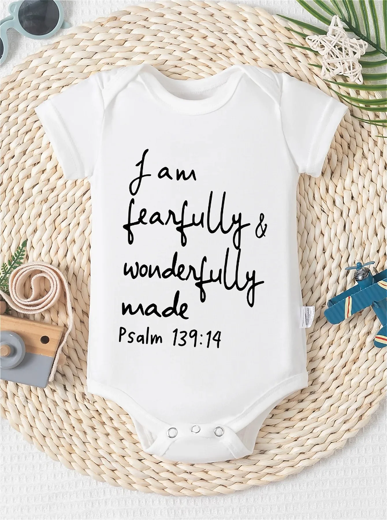 

Baby jumpsuit, featuring the terrifying but wonderful Jesus, retro style, baby short sleeves, outdoor