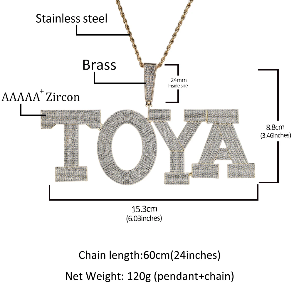 THE BLING KING Custom Big Size Letters Pendant Micro Paved Out Cubic Zirconia Nameplate Chain Necklace Hiphop Punk Jewelry - view 3