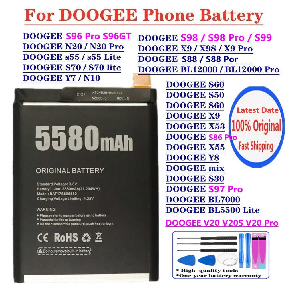 New Original Battery For DOOGEE V20 S99 S98 S97 S96 S86 Pro S88 Plus S60 S50 N10 N20 BL12000 Pro BL5500 s55 S70 lite S30 X53 X55
