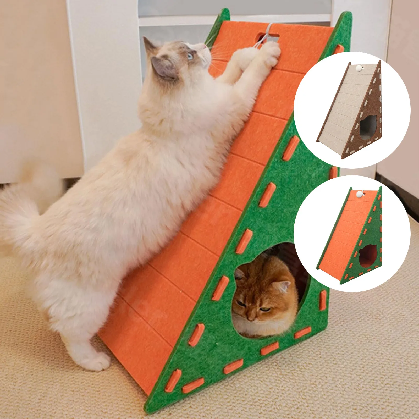 

2 In 1 Cat Scratcher Cardboard With Plush Ball Wear-Resistant Triangles Shaped Vertical Climbing Frame Cat Scratching Board