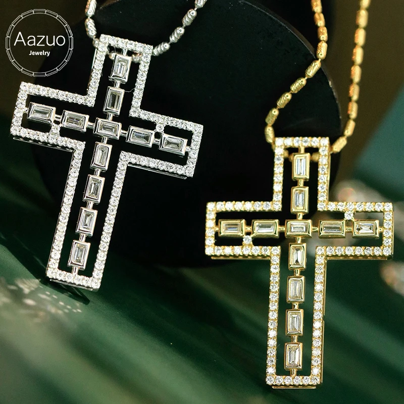

Aazuo Real 18K Solid White Gold Yellow Gold Natrual Diamond 0.6ct Cross Pendent No Chain For Women Perfect for Special Occasions