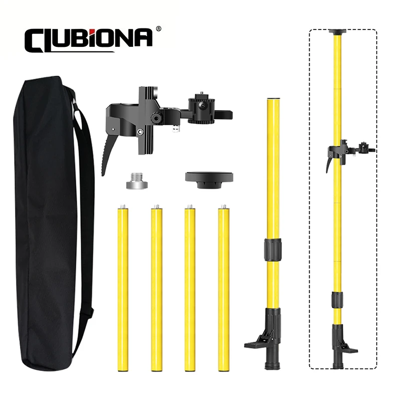 CLUBIONA 4M Telescopic Pole Extend Bracket Holder Support Stand Mount Ceiling Line Leveling Rod for 1/4\