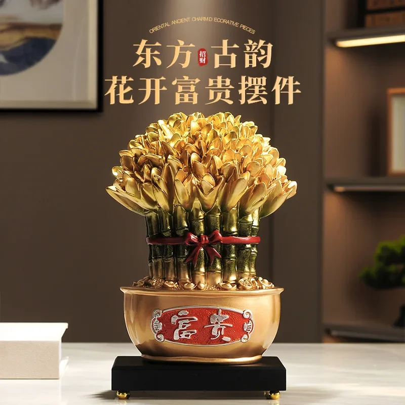 Rich Bamboo Gaosheng Lucky Ornament New Chinese Home Furnishing Living Room Office TV Wine Cabinet OrnamentW30