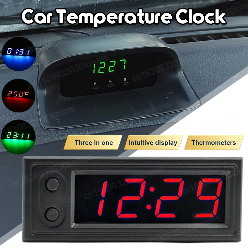 3 Colors Car Clock Universal Automotive Digital Clock Date 3 in 1 LCD Display Electronic Temperature Noctilucent Decoration