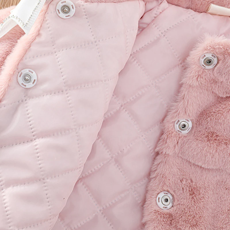 New Autumn Winter Warm Faux Fur Coat For Girls Jacket Baby Snowsuit Sweet Christmas Princess Outwear 1-5 Years Kids Clothes