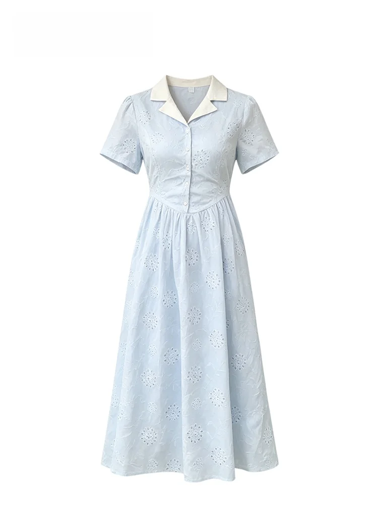 

Fashionable Short Sleeve Maxi Dress for plus Size Women Summer New Style Sweet Loose Fit Knot A-Line Skirt