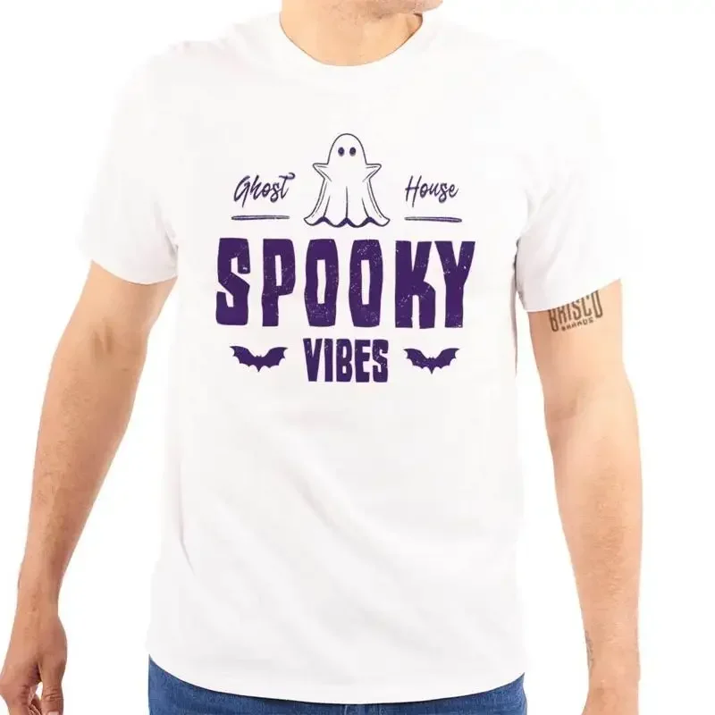 

Spooky Halloween Ghost Spooky Vibes Bats Womens or Mens Crewneck T Shirt Tee
