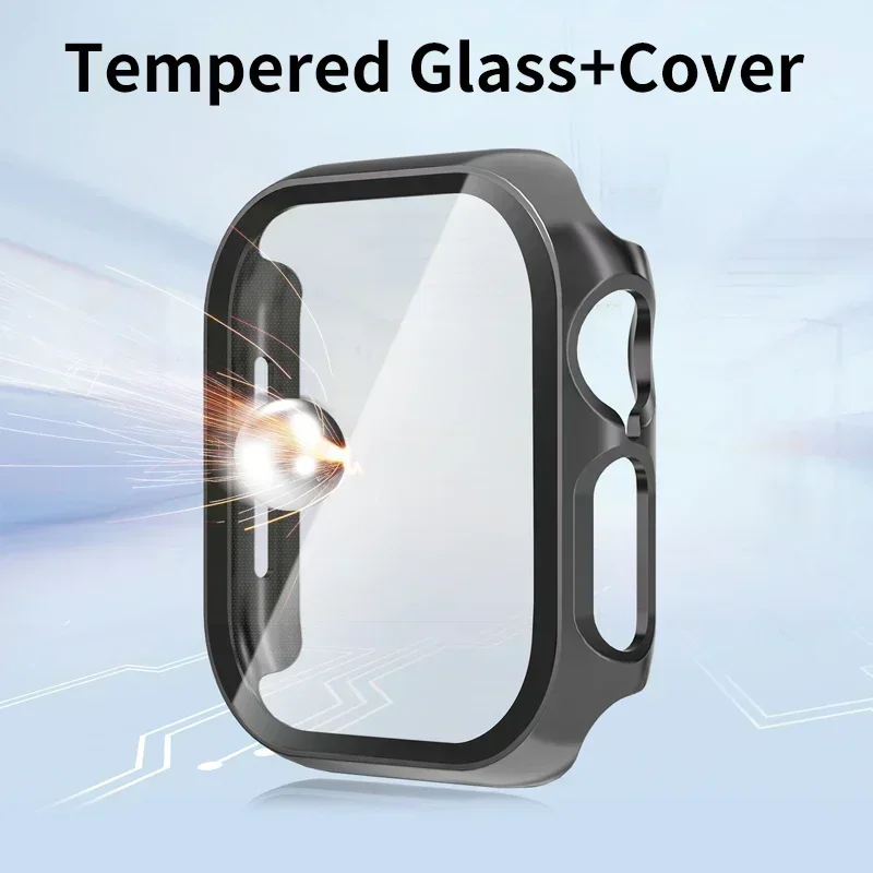 Sarung + kaca temper untuk Apple Watch, casing pelindung layar bumper PC keras Matte Seri 6 5 4 SE 40mm 44mm