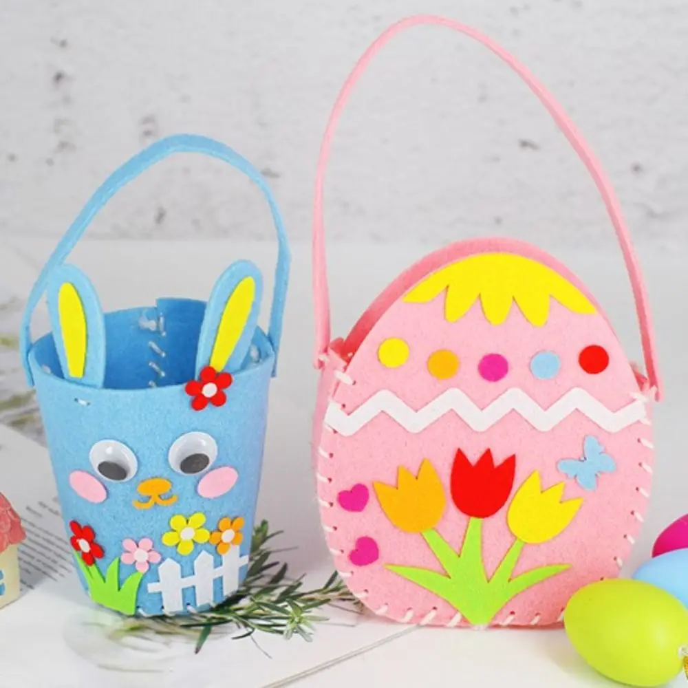 

Easter Egg DIY Easter Flower Basket Non-woven Fabric Easter Bunny Painted Eggshell Handbag Montessori House Decoracion