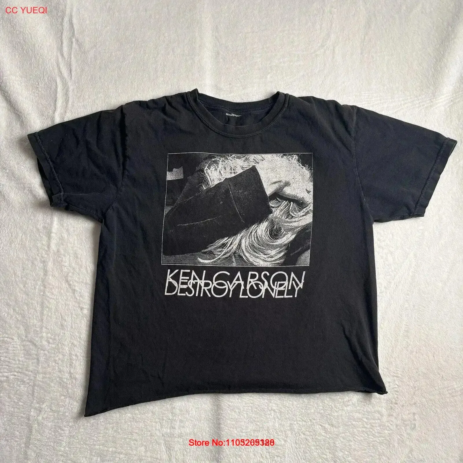 Ken Carson Destroy Lonely Black Distressed Tour T Shirt Chopped Crop Men's L vintage Washed homme Casual graphic Slightly
