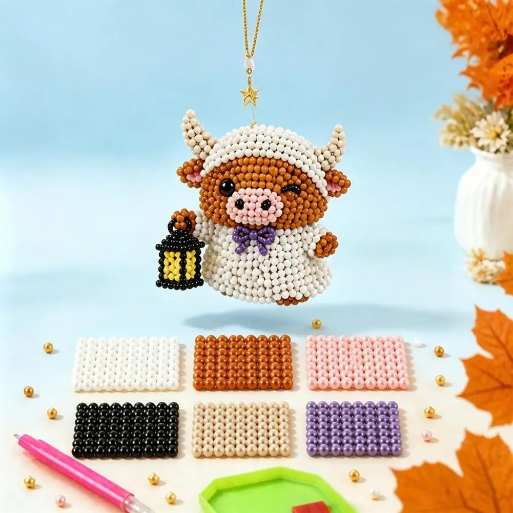 Relaxing Weekend Hobby 3d Beaded Kit for Beginners Tiny Highland Cow Beading Craft with Colorful Embroidery Beads Step-by-step