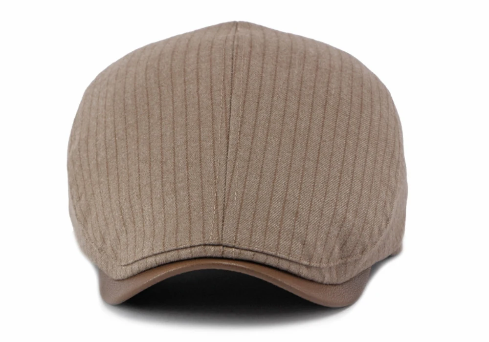 HT5156 Baskenmützen für Männer und Frauen, PU-Besatz, Künstler-Malermütze, Unisex Ivy Flachmütze, 2026 Neue Gestreifte Herbst-Winter-Baskenmützen – Detail 8
