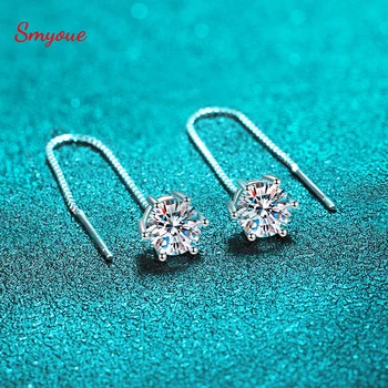 Smyoue 1/2CT white gold plated moissanite earrings for women tassel classic D color drop earrings lab diamond S925 silver