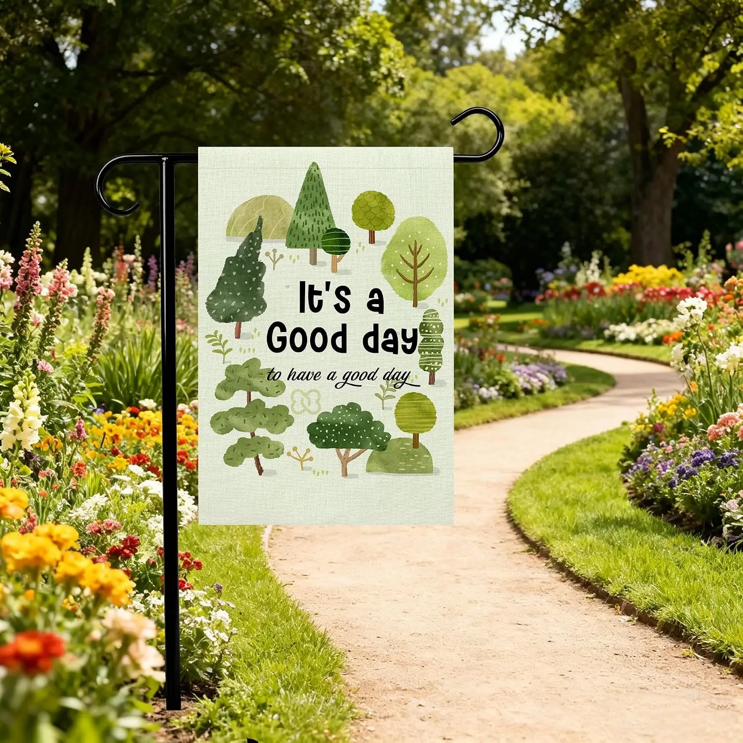 It's a Good Day to Have a Good Day Watercolor Tree Garden Flag, Positive Quote Green Forest Yard Flag, Boho Nature Outdo kkz