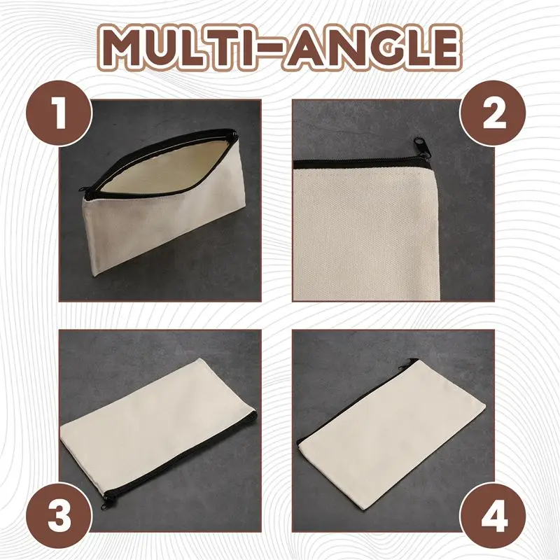 NEW-10Pcs Canvas Makeup Bags Canvas Zipper Pouch Bags Pencil Case Blank DIY Craft Bags Cosmetic Pouch For Travel DIY Craft