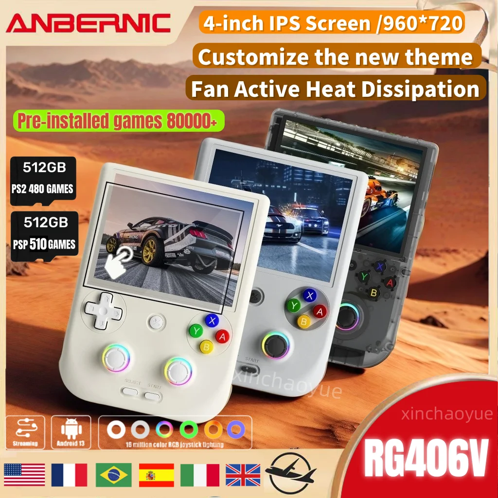 

ANBERNIC RG406V Retro Handheld Game Video Player Console 4-inch IPS screen Android 13 Bluetooth WIFI 8G+128G 512G PSP PS2 Gift