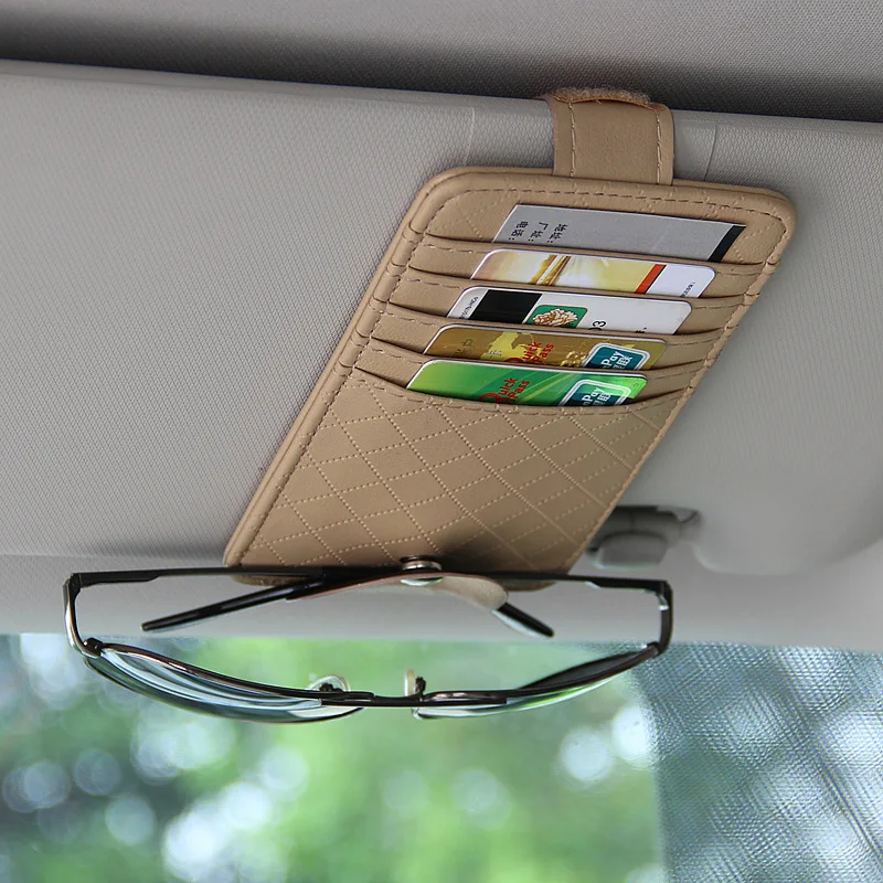 Auto Car Sun Visor Clip Point Pocket Organizer Pouch Bag for Sunglasses Credit Card Car Interior Storage Bag Car Accessories